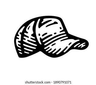  doodle cap illustration in monochrome style isolated vector 