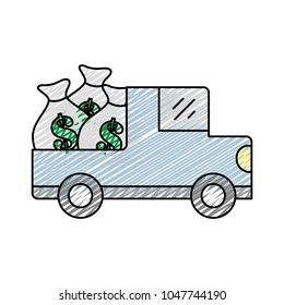 doodle car bank with bags cash money and dollar symbol