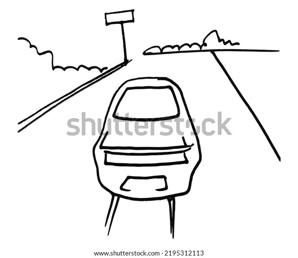 Doodle car drawing . Funny sketch\
scribble style. Hand drawn toy car vector\
illustration.