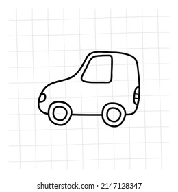 Doodle car. Funny sketch scribble style. Hand drawn toy car vector illustration.