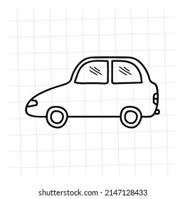 Doodle car. Funny sketch scribble style. Hand drawn toy car vector illustration.