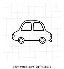 Doodle car. Funny sketch scribble style. Hand drawn toy car vector illustration.