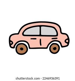 Doodle car. Funny sketch scribble style. Hand drawn toy car vector illustration