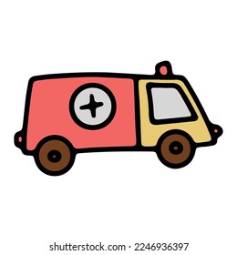 Coche Doodle. Gracioso dibujo estilo garabato. Ilustración del vector del vehículo de juguete dibujado por mano