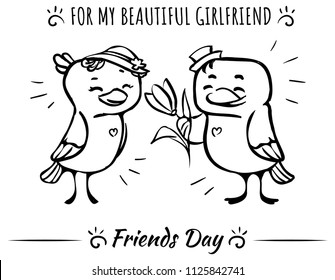 Doodle card - coloring page - Birds - for my beautiful girlfriend