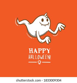 Doodle card with cute cartoon ghost. Fabulous fictional character. Halloween poster. Vector contour colorful image.
