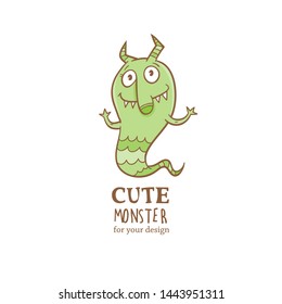 Doodle card with cute cartoon monster. Vector contour colorful image.