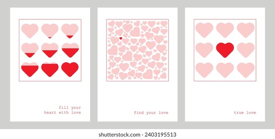 doodle card happy valentine's day, february 14 card with hearts, set valentine's day, card in red and pink colors happy valentine's day