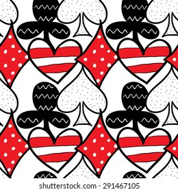 Doodle card suits. Seamless pattern.