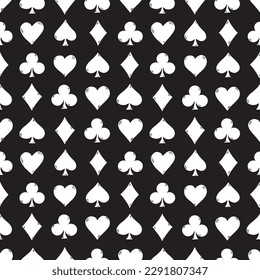 Doodle card symbol suits poker repeat pattern. Vector illustration seamless pattern background