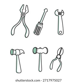 colección de conjunto de herramientas de carpintería Doodle