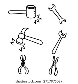 colección de conjunto de herramientas de carpintería Doodle