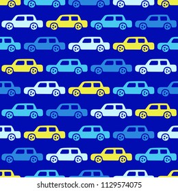 Doodle cars background. Seamless baby boy pattern in vector. Texture for wallpaper, fills, web page background.