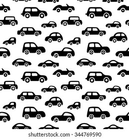 Doodle cars background. Seamless baby boy pattern in vector. Texture for wallpaper, fills, web page background.