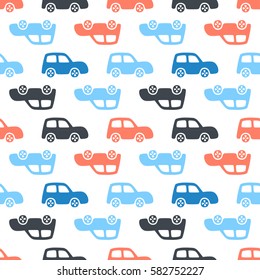 Doodle cars background. Seamless baby boy pattern in vector. Texture for wallpaper, fills, web page background.