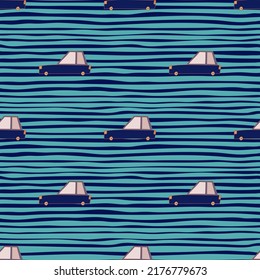 Doodle cars seamless pattern. Transport wallpaper. Kids automobile background. Design for fabric, textile print, wrapping, cover, surface