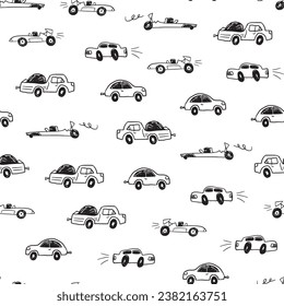 Doodle cars vector seamless pattern.