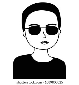 doodle cartoon of  Asian man  wearing glasses  vector eps.10