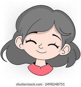 doodle cartoon avatar logo, black haired girl is smiling friendly