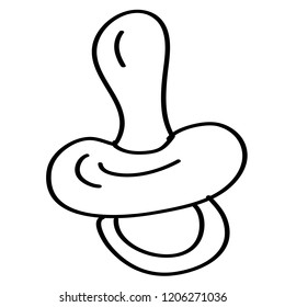 Doodle cartoon baby pacifier on white background