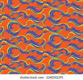 Doodle Cartoon Baroque Arabic Sea Wave illustration seamless pattern aqua marine sea side, swimswear, Vector art, artistic hand drawn suitable for print and decoration, textile texture wrapping 