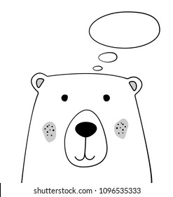 Doodle Cartoon Bear With Thought Cloud Illustration. Teddy Bear Thinking. Doodle Style. Thought Bubble. Wild Animal. Postcard, Poster, Card Design. Hand Drawing. Good For Print Design, Shirts. EPS 10