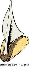 Doodle cartoon of beef taco sailboat over white background