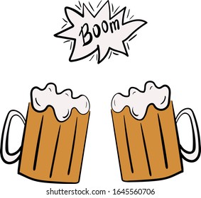 Cerveza de dibujos animados en Doodle. Doodle. Ilustración vectorial.