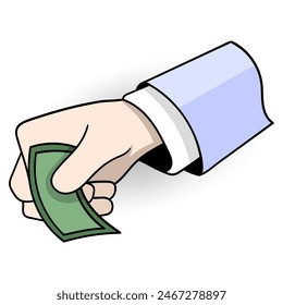 Doodle Cartoon Körperteil macht Bewegungen, Hände tragen Geld zu spenden