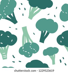 Doodle cartoon broccoli vector seamless pattern. Hand drawn texture for kitchen wallpaper, textile, fabric, paper. Food background. Flat vegetables on white. Vegan, farm, natural