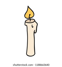 Doodle cartoon candle. Sign and symbol. Hand-drawn design element.