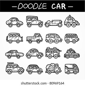 doodle cartoon car icon set