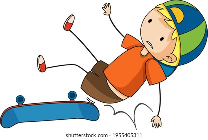 Doodle cartoon character of a boy falling on his skate illustration