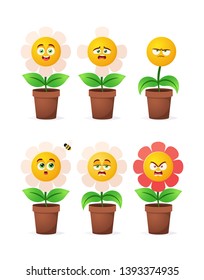 Doodle Cartoon Character: Chamomile. Vector Set