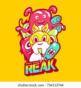 Doodle cartoon character colorful vector for t shirt design