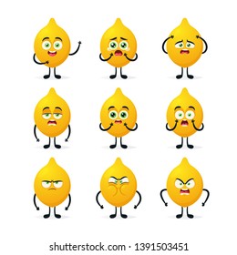 Doodle Cartoon Character: Lemon. Vector Set