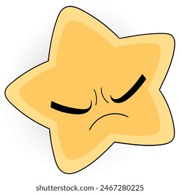 doodle cartoon character object, yellow star with an angry face