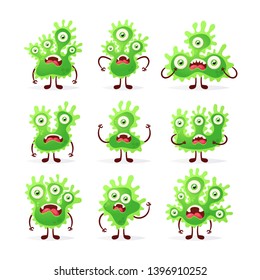 Doodle Cartoon Characters: Green Monsters. Vector Set