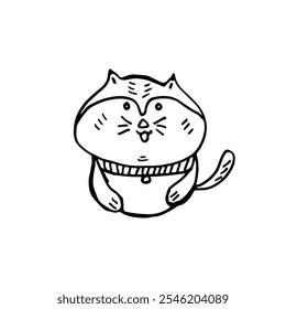 Doodle dibujos animados ilustración de niños de gato gordita cara sonriente.