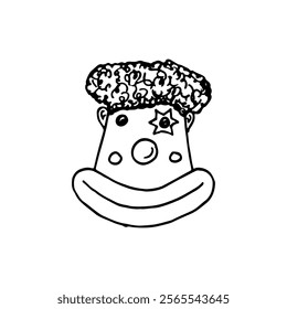 Doodle cartoon clown face head outline illustration on white background.