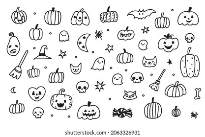 Doodle cartoon collection set of icon and symbols about the Halloween day,isolated background