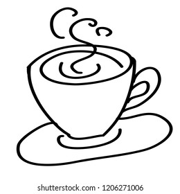 Doodle cartoon cup of coffee on a white background