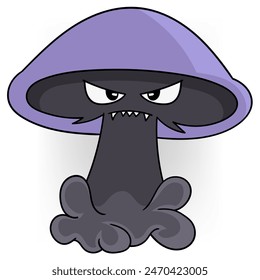 doodle cartoon cute creature, poisonous purple mushroom with angry evil face character