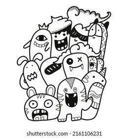 doodle cartoon cute monster vector 