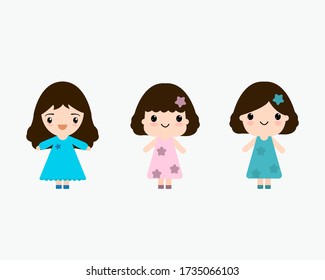 Doodle cartoon of cute three girls