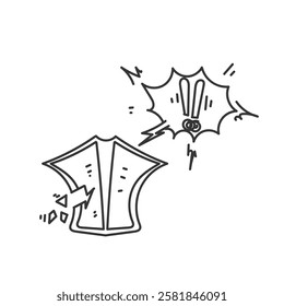 doodle cartoon damaged shield and warning sign illustration