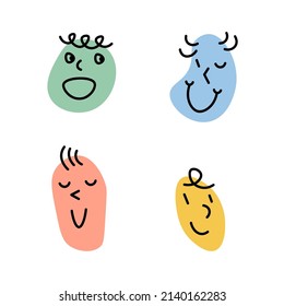 Doodle cartoon emoticons. Isolated icon set. Face symbol. Abstract cartoon design. Vector illustration. stock image.