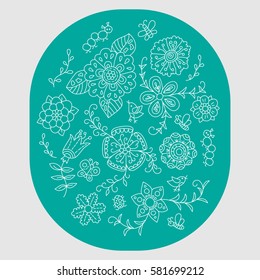 Doodle and cartoon flowers. Set of elements