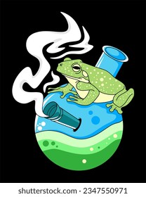 doodle cartoon frog and bonk vector design illustration