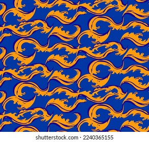 Dibujo de Doodle Cartoon Funny Elegant Shape Sea Wave ilustración de patrón sin fisuras del lado marino acuático, ropa de baño, arte vectorial, mano artística dibujada para impresión y decoración, envoltura textil 